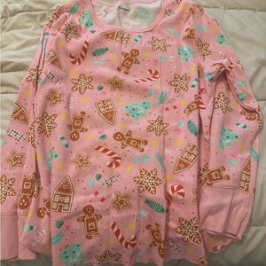 Old Navy Pink Holiday Gingerbread Print Long-Sleeve Pajama Top